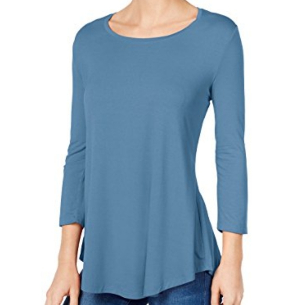 JM Collection Petite  3/4 Sleeve Top Sz PM Blue